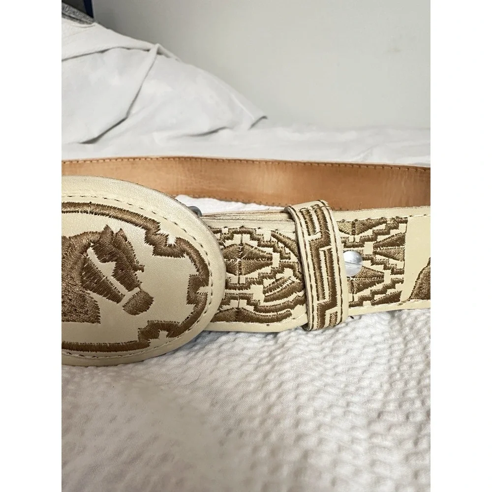 Authentic Mexican Leather Embroidered Belt Western YAC 42